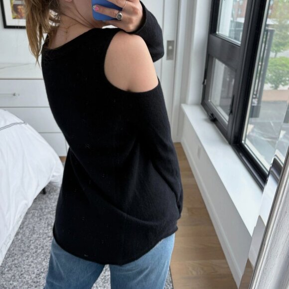 Aqua Cashmere Black Crew Neck Cold Open Shoulder Sweater-Small - Picture 5 of 7